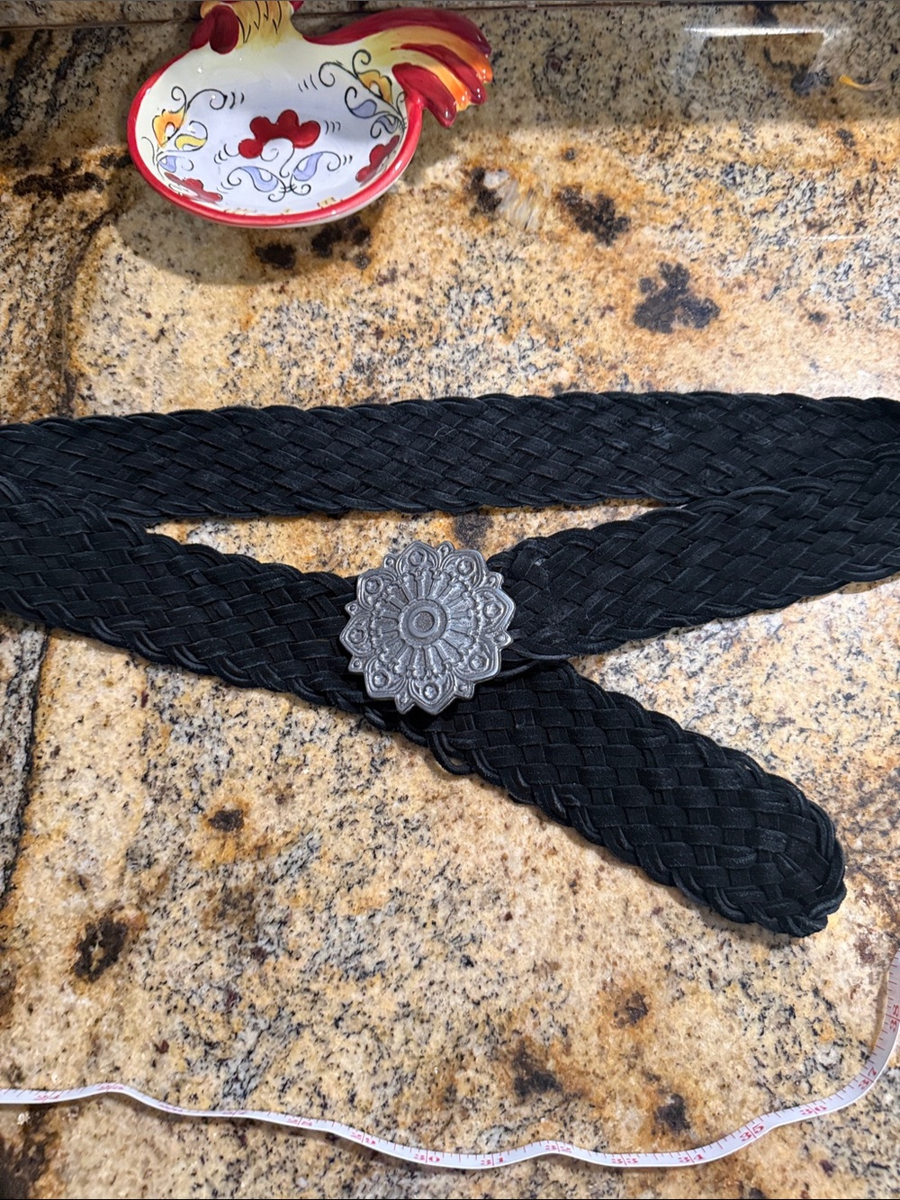 Vintage Everything Braided Black Concho Belt with Metal  Medallion - Picture 12 of 13